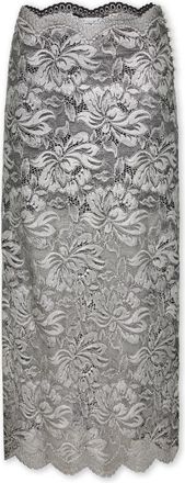 Paco Rabanne Zilveren Kant Midi Rok Foliecoating - Dames - Midirokken - Grijs - M - Rokken