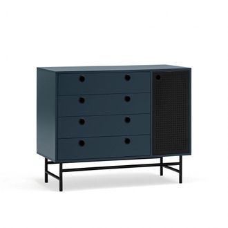 Teulat C&oacute;moda 4 cajones 1 puerta gris antracita y negra