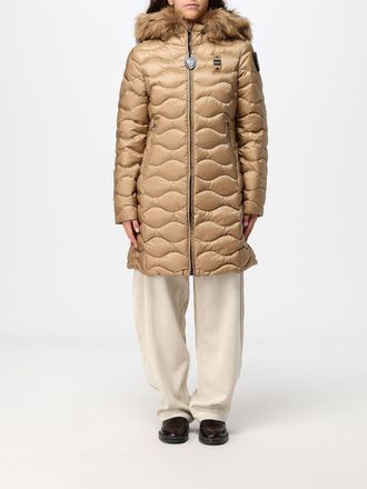 Blauer Piumino lungo slim fit in nylon con cappuccio in shearling