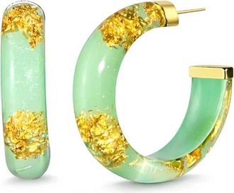 Gold & Honey Womens Small Lucite Hoop Earrings In Mint Gold Leaf