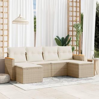 vidaXL Vidaxl - Juego De Sof&aacute;s Jard&iacute;n Con Cojines 6 Pzas Rat&aacute;n Sint&eacute;tico Beige