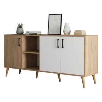Dmora Aparador Vardah, Alacena 3 Estantes, 3 Puertas, 7 Espacios, 180x45x80h Cm Roble Marr&oacute;n