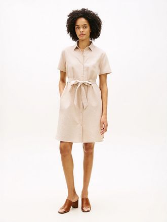 Tommy Hilfiger Womens Belted Linen-Cotton Blend Shirtdress - Beige - XXL