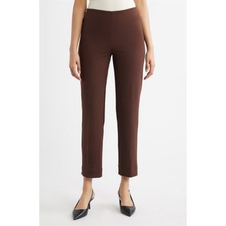 Anne Klein Hollywood Waist Straight Leg Ankle Pull-On Pants in Dark Chocolate at Nordstrom, Size Xx-Small