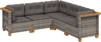 vidaXL Juego De Sof&aacute;s Jard&iacute;n Con Cojines 5 Pzas Rat&aacute;n Sint&eacute;tico Gris Vidaxl