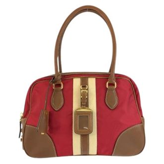 Prada Pre-owned Handbags, female, Red, Size: ONE SIZE Pre-owned Canvas Leather Handbag