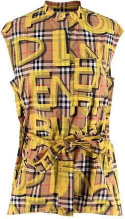 Burberry Yellow Sleeveless Graffiti Print Check Cotton Shirt Size XS