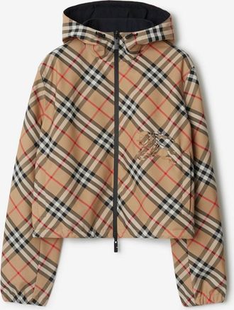 Burberry Cropped Reversible Check Hooded Jacket