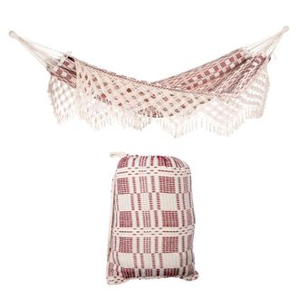 Amazonas Sandals Amazonas Rio Family Hammock - Hand-Woven Brazilian Cotton, Veranda Hem in Burgundy