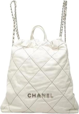 Chanel Pre-owned 22 Rugzak - Dames - Vintage Rugzakken - Wit - ONE Size - Leer - Vintage