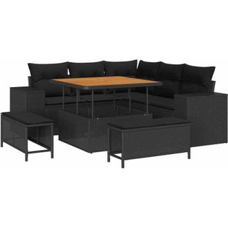 vidaXL Conjunto De Sof&aacute; De Jard&iacute;n Con Coj&iacute;n Con Almohada 8 Pcs Negro