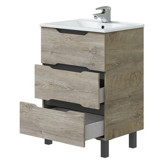 Dmora Mueble Bajo Lavabo Sozop, 3 Cajones, Cierre Suave, Apertura Deslizante, 60x45x86h Cm Roble Gris Marr&oacute;n