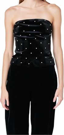 endless rose Velvet Rhinestone Bustier Top In Black