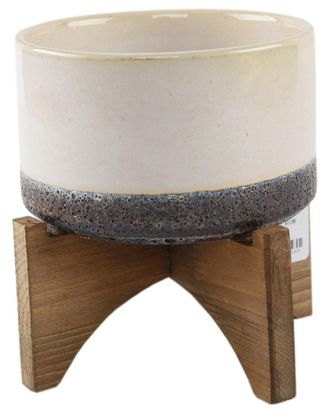 Flora Bunda 5.1in Opening Lava Ceramic on Wood Stand