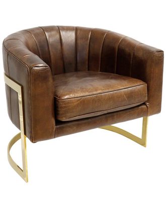 Pasargad Home Vicenza Collection Barrel Leather Chair