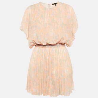 Maje Peach Abstract Print Chiffon Pliss&eacute; Playsuit
