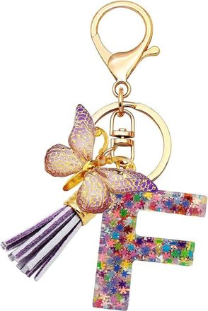 Generic Alphabet exquisite small gift charms keychains, handbag charms, car accessories, butterfly tassel keychains (F)