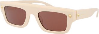 Alexander McQueen Unisex Sunglasses Am0427s Ivory-Brown Ivory-Ivory-Brown Acetate Ivory/ivory/brown