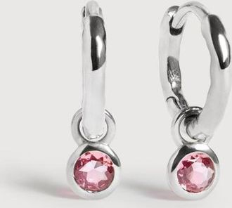 Monica Vinader Sterling Silver October Birthstone Huggie Earrings Pink Tourmaline