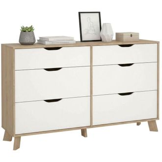 Dmora Credenza Chito, Buffet da soggiorno, Madia da salotto, Dispensa da cucina, 156x40 h92 cm, Rovere e Bianco - Dmora