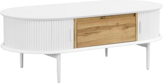 Vente-Unique Mesa de centro con 2 puertas correderas y 1 caj&oacute;n de MDF - Blanco y natural - VELURANI