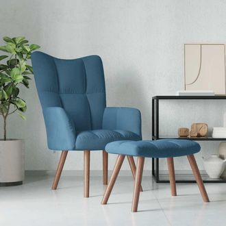 vidaXL Sill&oacute;n De Relax Con Taburete Terciopelo Azul Vidaxl