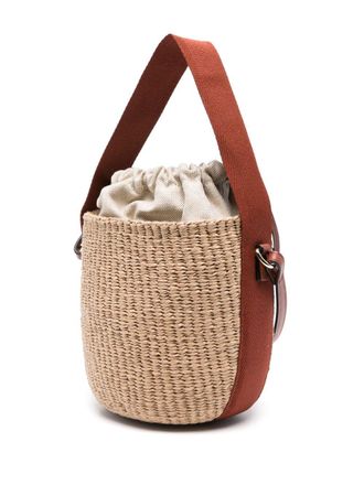 Chlo&eacute; Raffia and Leather Bucket Bag - Beige
