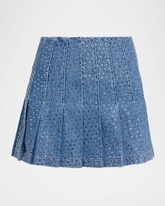 Alice & Olivia Carter Embellished Denim Mini Skirt