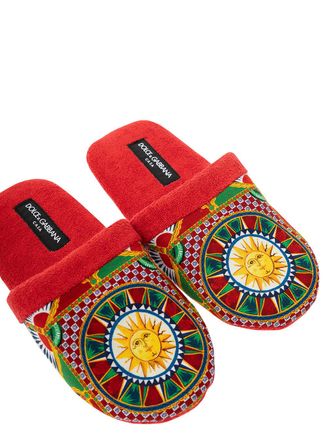Dolce & Gabbana Sicilian Cart Print Slipper - Red