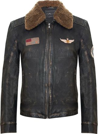 Infinity Leather Badged Vintage Leather Bomber Jacket-Tunis