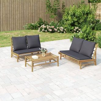 vidaXL Panca Da Giardino Con Cuscini Grigio Scuro In Bamb&ugrave; - Vidaxl