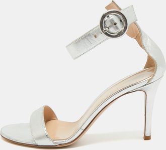 Gianvito Rossi Silver Leather Portofino Ankle Strap Sandals
