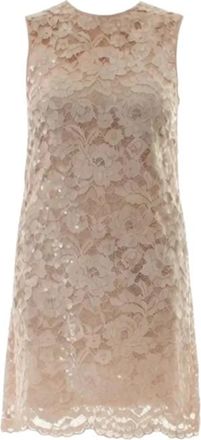 Twinset Korte kanten jurk - Dames - Feestkleedjes - Beige - M - Polyester - Kleedjes