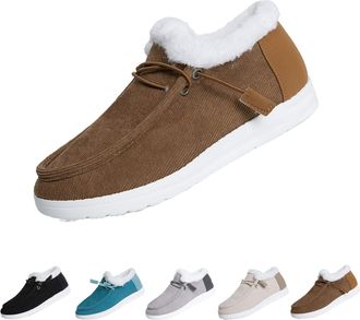 Generic Stylish Womens Plush Lined Loafers, Comfortable Casual Lace Up Moccasins Lightweight Low Top Warm Winter Short Boots (Brown,6.5)