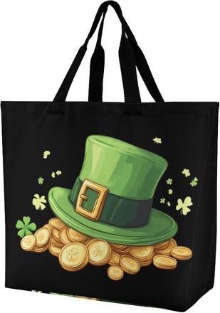 Generic St. Day Patricks Hat Reusable Shopping Bags One Shoulder Grocery Tote Bag Waterproof Big Purse for Work Travel