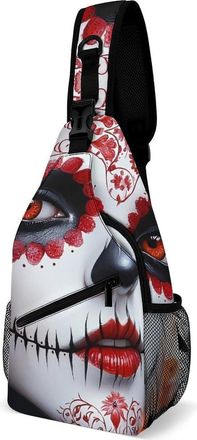 Generic Day of The Dead Beauty Unisex Shoulder Bags Casual Crossbody Chest Bag Sling Backpack for Hiking Cycling Travel