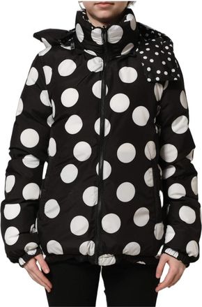 Dolce & Gabbana Zwarte Witte Polka Dot Capuchon Blouson Jas - Dames - Winterjassen - Zwart - XS - Polyester - Jassen