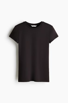 H&M Figurnahes T-Shirt aus Mikrofaser - Dunkelbraun