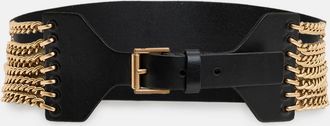 AllSaints Cow Leather Zora Wide Leather Chain Belt, Size: XS