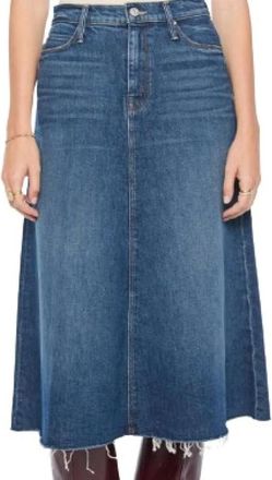 Mother The Circle Midi Fray - Dames - Rokken - Blauw - Maat: W26 Katoen
