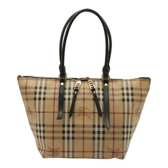 Burberry Beige Black Bordeaux Coated Canvas Leather Handbag Shoulder Bag Tote Bag (Pre-Owned)