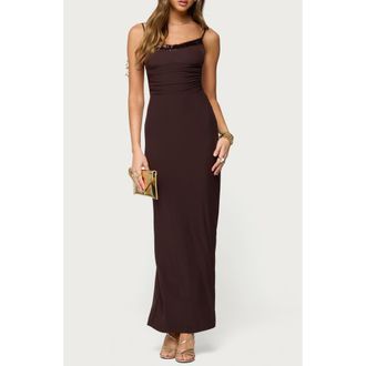 Edikted Shanna Mesh Maxi Dress in Brown at Nordstrom, Size X-Small