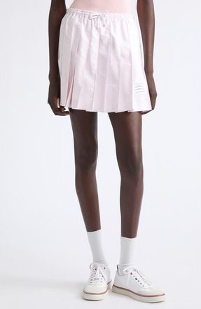 Thom Browne 4-Bar Pleated Cotton Oxford Miniskirt in Light Pink at Nordstrom, Size 38