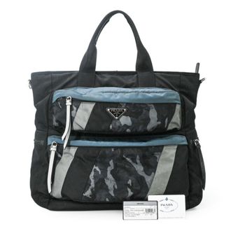 Prada Black Blue Canvas Handbag Tote Bag (Pre-Owned)