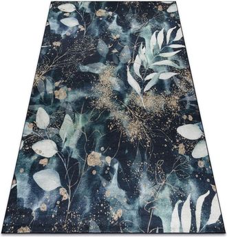 RugsX Rugsx - Alfombra Lavable Andre 1336 Hojas Antideslizante - Negro / Turquesa Green 120x170 Cm