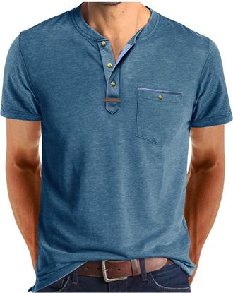 Generic Mens Henley T Shirts Summer Short Sleeve Shirts Button Pullover Casual Crew Neck Sports Work Tee Shirts Mens Vintage Henley Shirts Classic Basic Butto