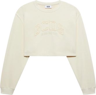 GCDS Gcds Lounge cropped sweater met logo - Dames - Longsleeves - Wit - XS - Katoen - Tops