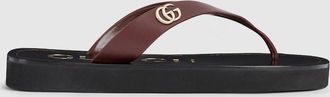 Gucci Womens Thong Sandal With Double G, Brown, Leather