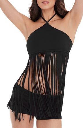 Steve Madden Fringe Halter Tankini Top in Black at Nordstrom, Size X-Small