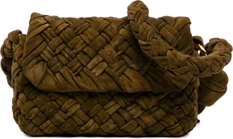 Bottega Veneta Pre-owned Womens Medium Suede Intrecciato Kalimero Citta Shoulder Bag - Grey Leather - One Size